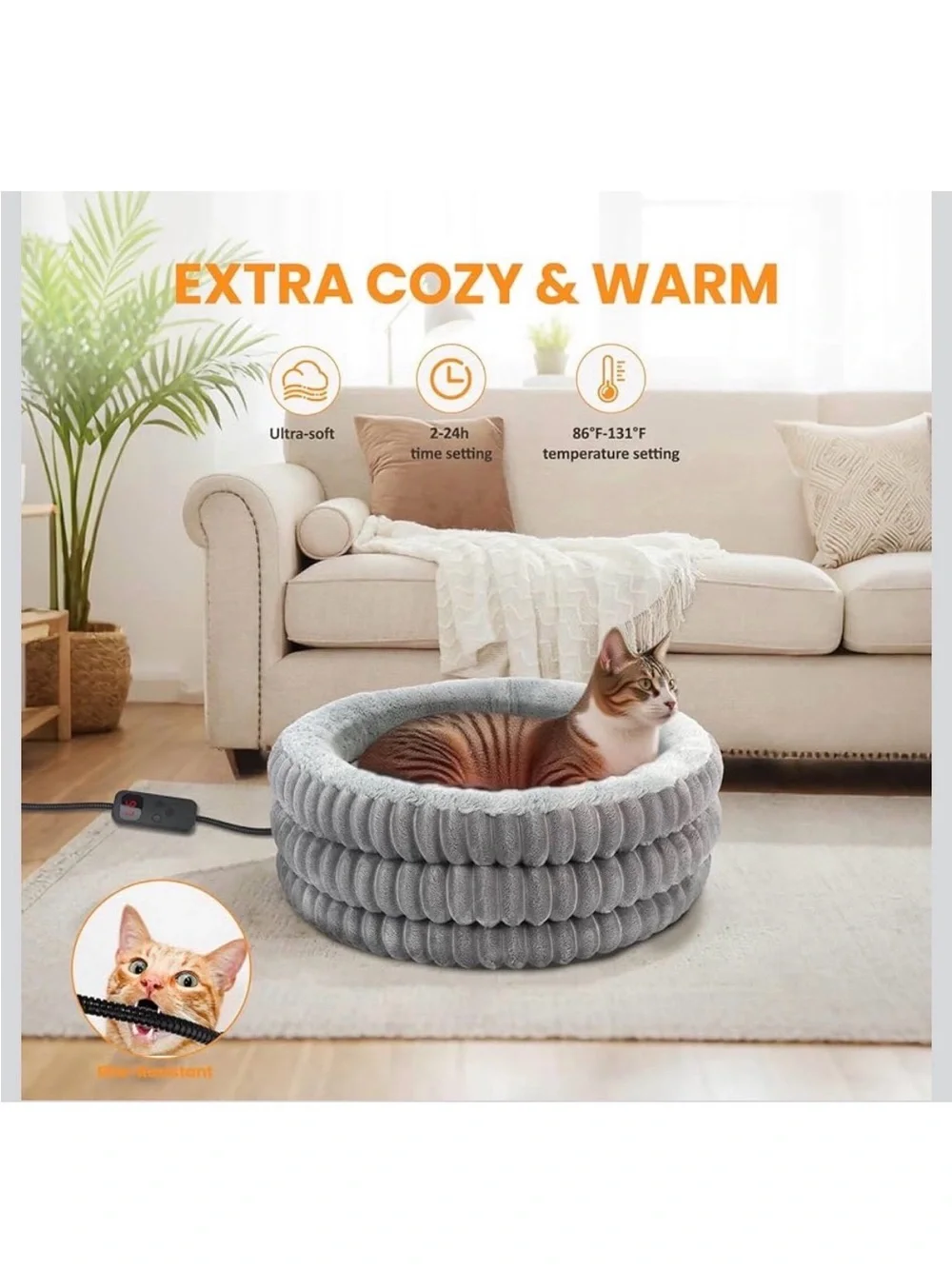 20” Heated Donut Cat Bed & Adjustable Pad - New in Box